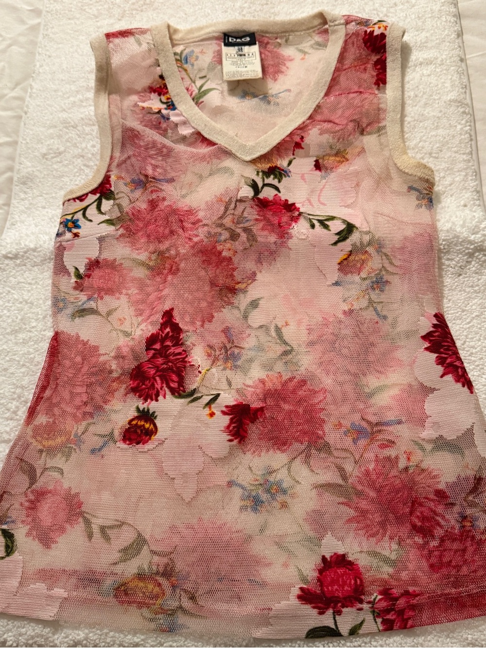 Vintage Y2K D&G Dolce & Gabbana Pink Floral Mesh Sleeveless Tank Top Sz I46/US10
